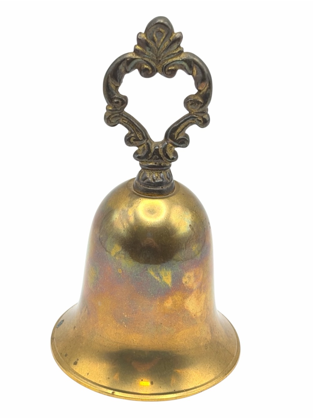 Vintage Solid Brass Hand Bell Ornate Openwork Scroll Handle Decorative Bell